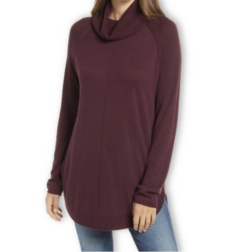 Caslon New Womens Size M‎ Burgundy Wool Blend Turtleneck Tunic Sweater Fall